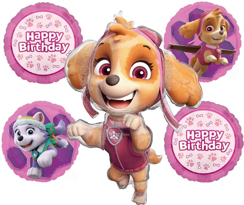 Anagram Skye and Everest Birthday Party Supplies Girl Paw Pups on Patrol Balloon Bouquet Decorations 5ct - Image 2