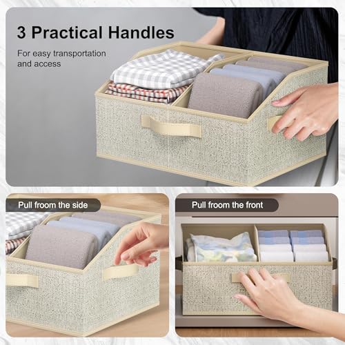Wrrlors Closet Storage Bins 6 Pack, Large Closet Organizer Baskets with Divider & Handles,Trapezoid Fabric Shelf Organizers, Collapsible Storage Cubes for Clothes, Towels, Toys - Beige - Image 4