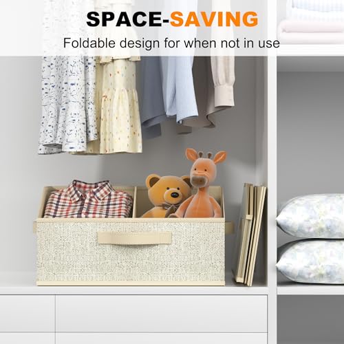 Wrrlors Closet Storage Bins 6 Pack, Large Closet Organizer Baskets with Divider & Handles,Trapezoid Fabric Shelf Organizers, Collapsible Storage Cubes for Clothes, Towels, Toys - Beige - Image 3