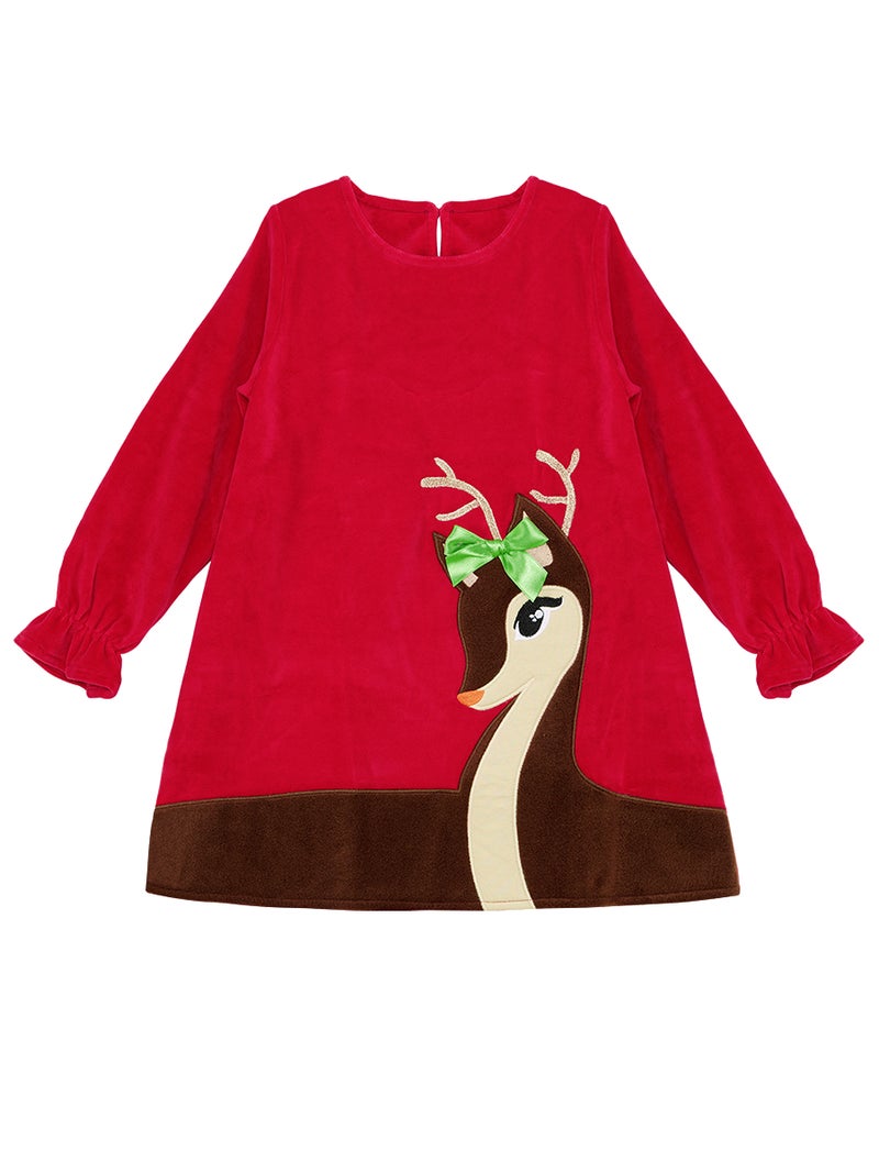 Denokids Little Deer Girl Red Velvet Xmas Dress - Image 3