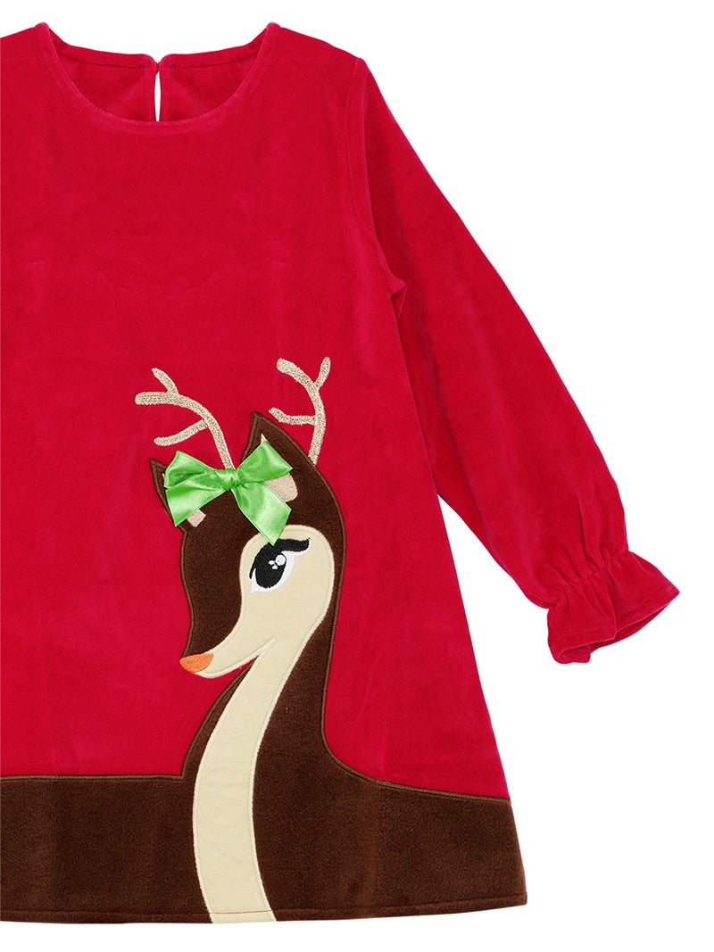 Denokids Little Deer Girl Red Velvet Xmas Dress - Image 5