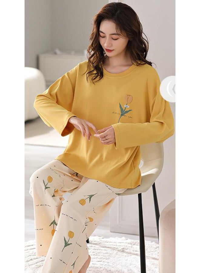 Women's Pajamas with Bra Pad Spring and Autumn Cotton Ins Long sleeve Female Sweet Home Wear Set  Pyjamas - Image 1