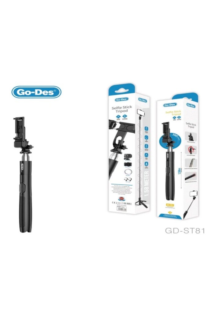 جو-ديز حامل ثلاثي القوائم لعصا سيلفي مع كاميرا تحكم لاسلكية حامل ثلاثي القوائم تلسكوبي للتصوير الفوتوغرافي في الهواء الطلق حامل هاتف عصا سيلفي