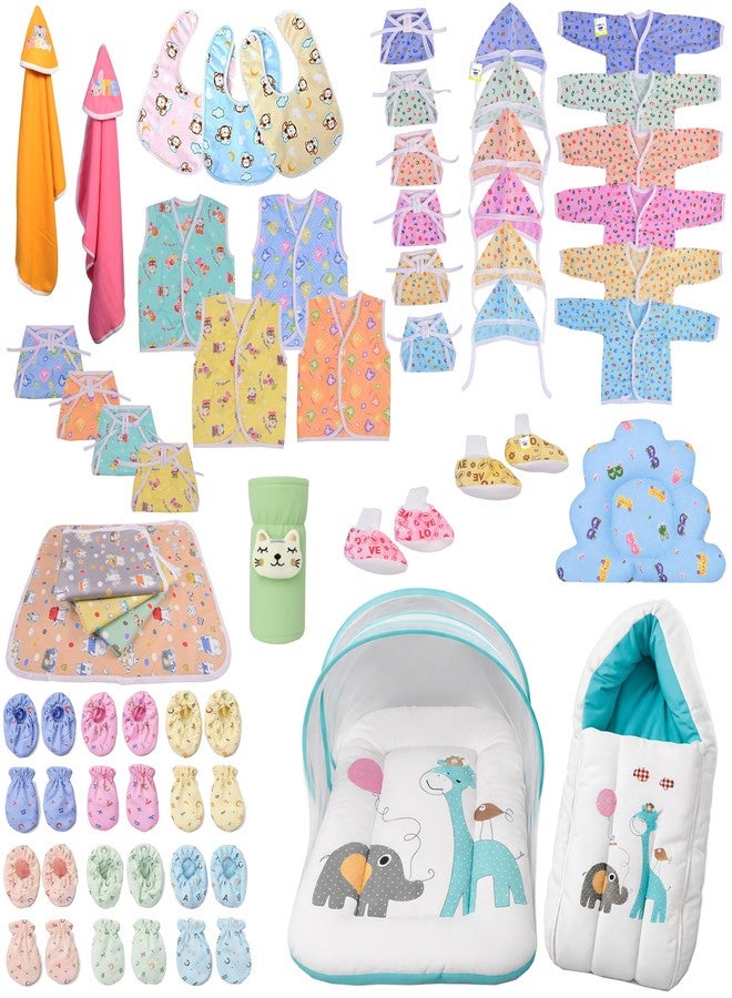 Kwitchy Newborn Baby Essentials Kit 53 Items Combo | New Born Baby Kit 0–6 Months | Baby Bed Bedding & Clothes Set | Newborns Hospital Bag & Infant Shower Gift (Blue) - Image 1