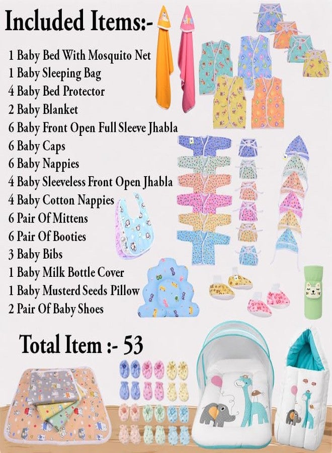 Kwitchy Newborn Baby Essentials Kit 53 Items Combo | New Born Baby Kit 0–6 Months | Baby Bed Bedding & Clothes Set | Newborns Hospital Bag & Infant Shower Gift (Blue) - Image 2