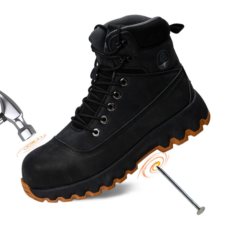 Peeldicou Mens Work Boots Composite Toe Boots for Men Genuine Leather Rubber Sole No Slip Waterproof Shoes Industrial & Construction Safety Boots - Image 1