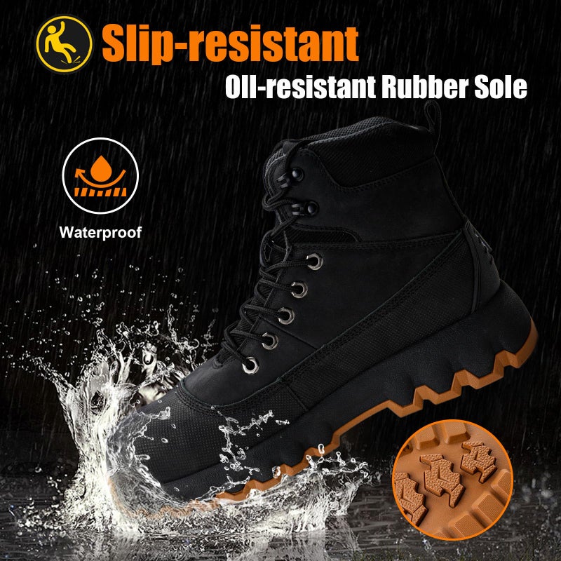 Peeldicou Mens Work Boots Composite Toe Boots for Men Genuine Leather Rubber Sole No Slip Waterproof Shoes Industrial & Construction Safety Boots - Image 3