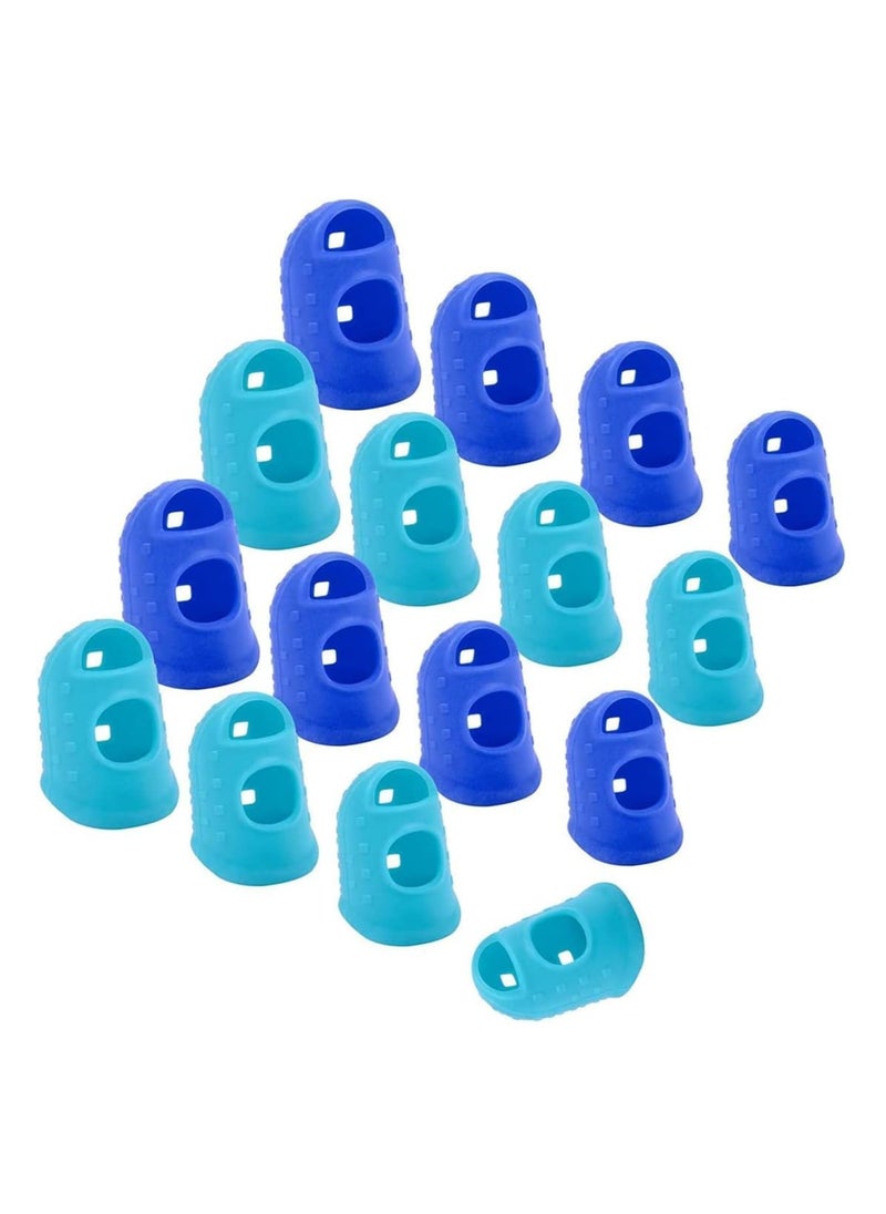 KASTWAVE - 16 Pcs Finger Tips Pads, 4 Sizes Silicone Thimble Fingertip Grips Finger Protectors Pads Cover for Paper Sorting, Hand Sewing, Money Counting, Guitar Playing (Blue, Aqua) - Image 1