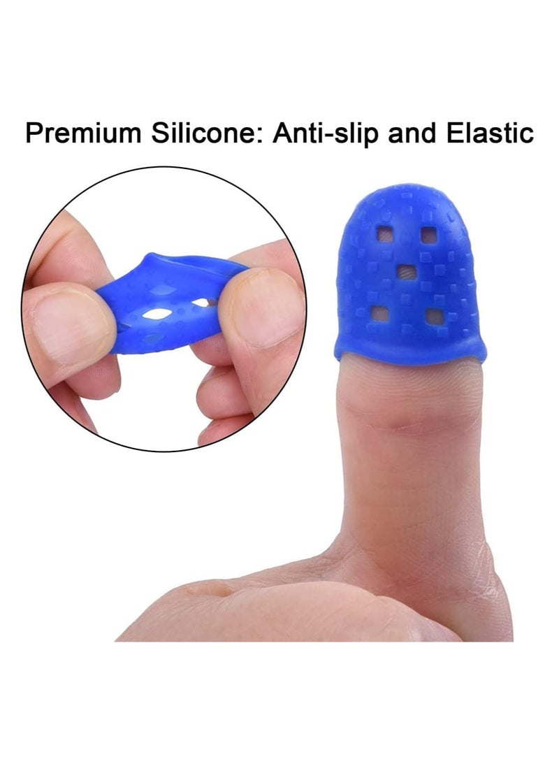 KASTWAVE - 16 Pcs Finger Tips Pads, 4 Sizes Silicone Thimble Fingertip Grips Finger Protectors Pads Cover for Paper Sorting, Hand Sewing, Money Counting, Guitar Playing (Blue, Aqua) - Image 1