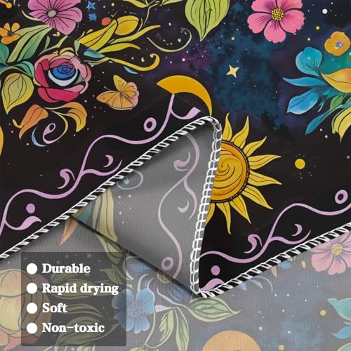 Lifeella Blacklight Sun and Moon Tapestry, Glow in The Dark UV Reactive Wall Decor, Aesthetic Bohemian Tapestries for Bedroom Living Room, Mystic Floral Art 36×48 inches - Image 5
