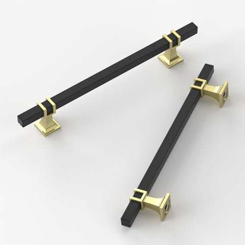 9BUILD 10 Pack Black Gold Cabinet Pulls 63 Inch T Bar Drawer Handles Matte Black Finish Zinc Alloy Stainless Steel - Image 1