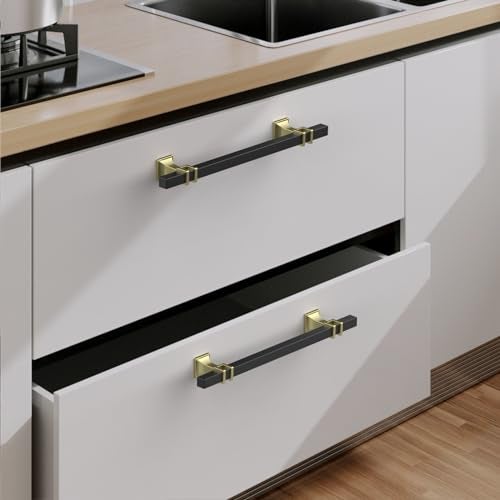 9BUILD 10 Pack Black Gold Cabinet Pulls 63 Inch T Bar Drawer Handles Matte Black Finish Zinc Alloy Stainless Steel - Image 3