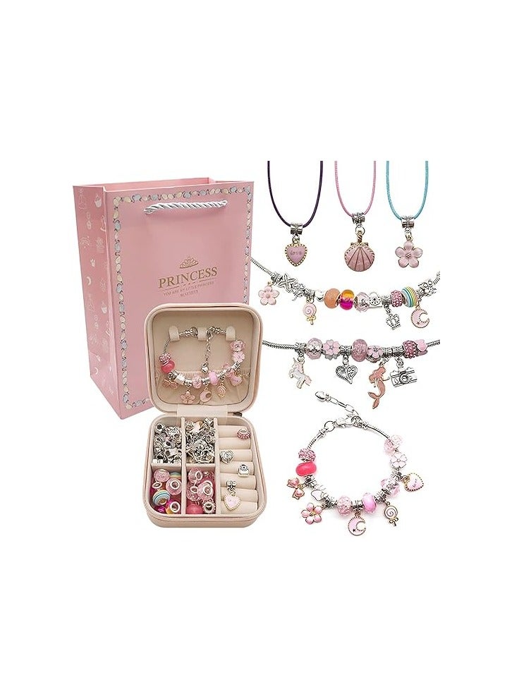 general Girl Bracelet Making Kit, 66-Piece Charm Bracelet Kit, with Jewelry Box, Jewelry Charm, DIY Craft Bracelet, Jewelry Gifts for Adults and Kids, Gifts for Girls 8-12 (Pink)  - Image 1