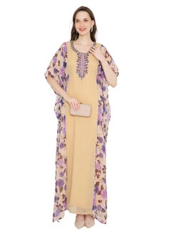 HANA & SARA MULTICOLOUR PRINTED WITH EMBROIDERED SHORT SLEEVES ARABIC KAFTAN JALABIYA DRESSES  - Image 1