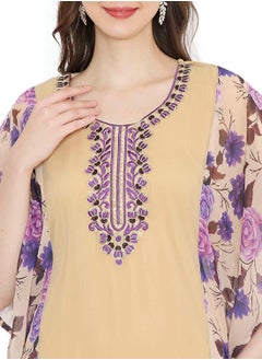 HANA & SARA MULTICOLOUR PRINTED WITH EMBROIDERED SHORT SLEEVES ARABIC KAFTAN JALABIYA DRESSES  - Image 3