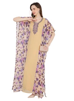 HANA & SARA MULTICOLOUR PRINTED WITH EMBROIDERED SHORT SLEEVES ARABIC KAFTAN JALABIYA DRESSES  - Image 5