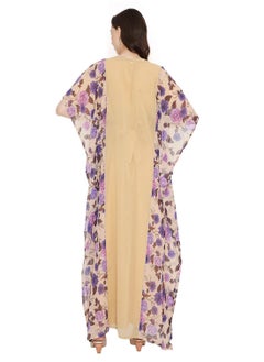 HANA & SARA MULTICOLOUR PRINTED WITH EMBROIDERED SHORT SLEEVES ARABIC KAFTAN JALABIYA DRESSES  - Image 2