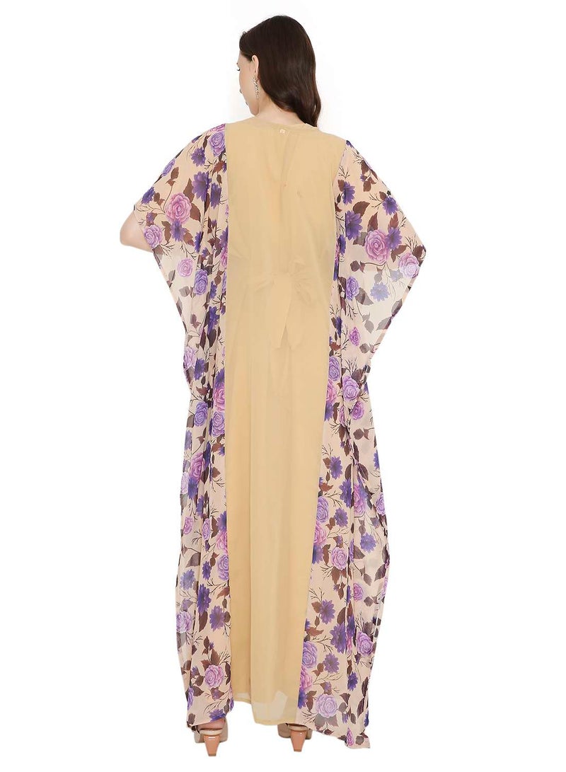 HANA & SARA MULTICOLOUR PRINTED WITH EMBROIDERED SHORT SLEEVES ARABIC KAFTAN JALABIYA DRESSES  - Image 2