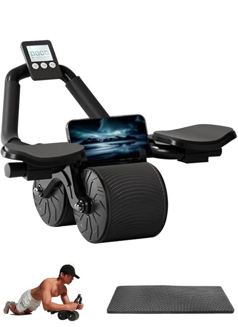 Ab Roller with Elbow Support and Timer - Automatic Rebound Abdominal Wheel with Knee Mat - Ab Wheel Roller for Core Workout Equipment Abdominal Exercise