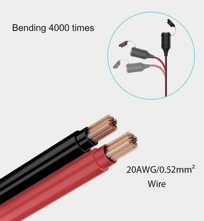 Thlevel 3 Meter Car Extension Cable Cigarette Lighter Socket Plug Charger Adapter Car Waterproof 20AWG Cable with Fuse for 10A 12V-24V Power Truck Van Caravan - Image 4