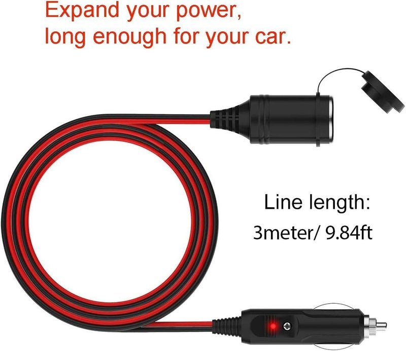 Thlevel 3 Meter Car Extension Cable Cigarette Lighter Socket Plug Charger Adapter Car Waterproof 20AWG Cable with Fuse for 10A 12V-24V Power Truck Van Caravan - Image 2