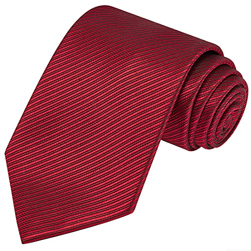 KissTies Mens Necktie Set Red Scarlet Solid Striped Tie Pocket Square + Gift Box - Image 5