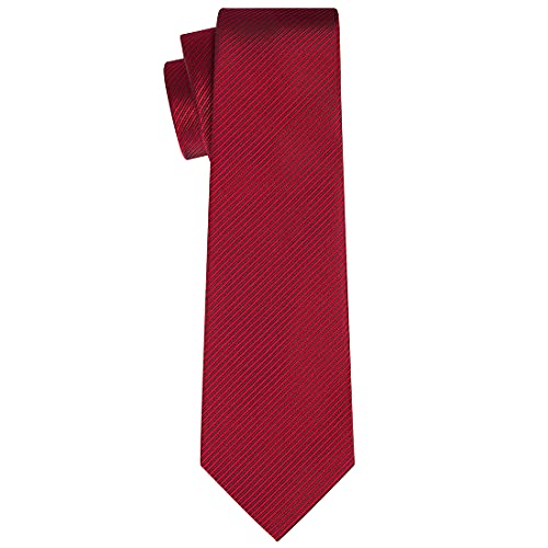 KissTies Mens Necktie Set Red Scarlet Solid Striped Tie Pocket Square + Gift Box - Image 4