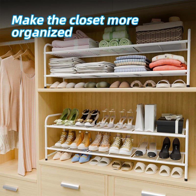 MWQ Shoe Rack for Closet, 2 Tier 44 Inch Extra Long Shoe Storage Organizer for Shelves, Heavy Duty Metal, Easy Assembly, White - Image 2