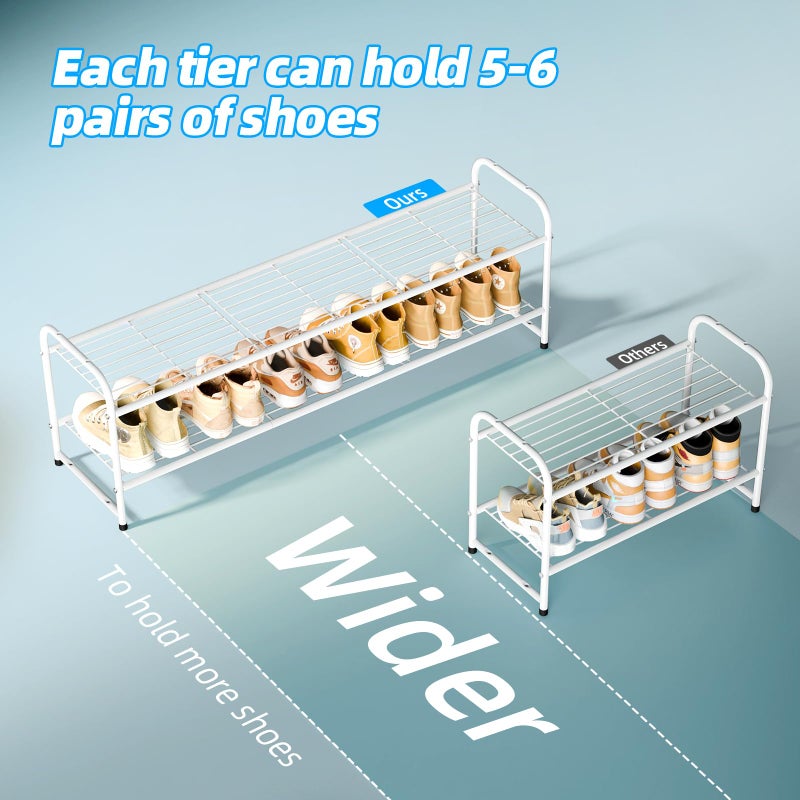 MWQ Shoe Rack for Closet, 2 Tier 44 Inch Extra Long Shoe Storage Organizer for Shelves, Heavy Duty Metal, Easy Assembly, White - Image 5