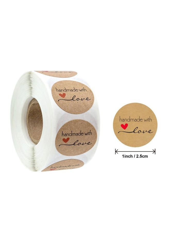 CHIMNE 1000PCS Handmade with Love Stickers,1 Inch Small Round Brown Thank You Red Heart Baking Stickers Label Bakery Stickers for Baked Goods Packaging, Homemade Gifts, Small Business Supplies - Image 2