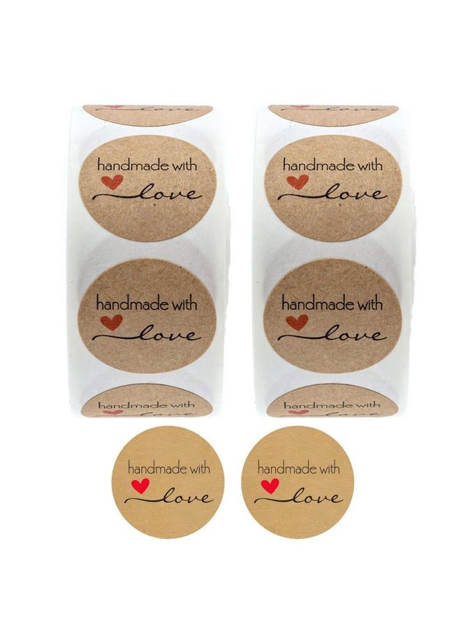 CHIMNE 1000PCS Handmade with Love Stickers,1 Inch Small Round Brown Thank You Red Heart Baking Stickers Label Bakery Stickers for Baked Goods Packaging, Homemade Gifts, Small Business Supplies - Image 1