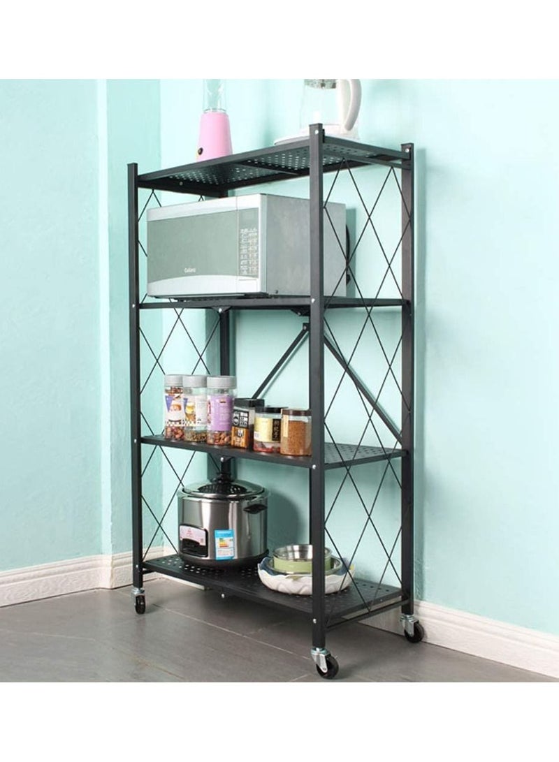 DubaiGallery 4-Tier Folding Storage Unit with Wheel Heavy Duty Storage Unit for Kitchen Garage Bathroom Organizer Black - Image 1