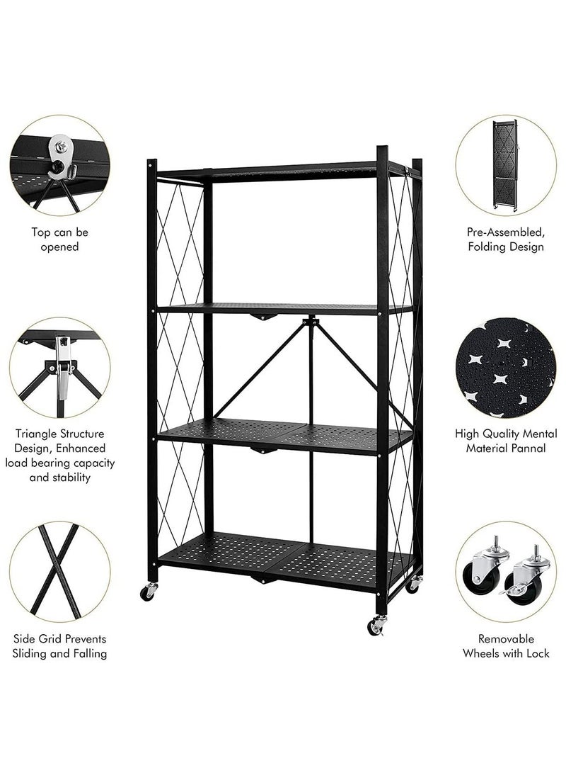 DubaiGallery 4-Tier Folding Storage Unit with Wheel Heavy Duty Storage Unit for Kitchen Garage Bathroom Organizer Black - Image 3