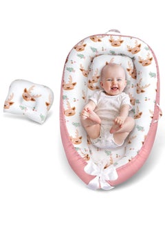 Generic Baby Nest 88x53cm Baby Nest Pod for Newborn Soft Sleeping Cribs Cuddle Pads with Pillow 100% Cotton Swaddling Wrap for Newborn & Babies - 0-12 Months (A)  - Image 1