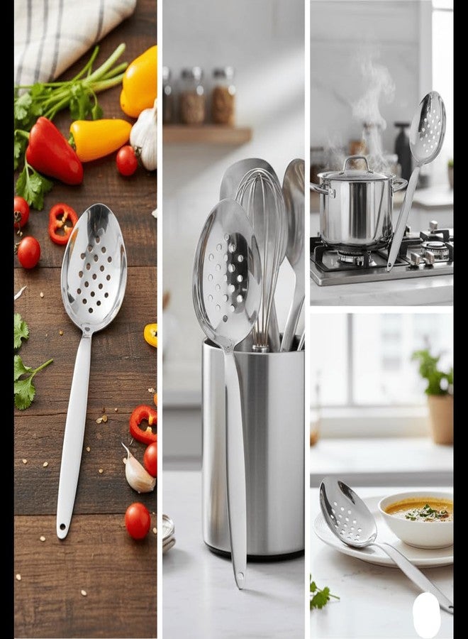 BNAZIND Chef Kunz Perforated Spoon | 18/10 Stainless Steel Plating 9 Inch Basting Quenelle Serving Plating Spoon - Image 4
