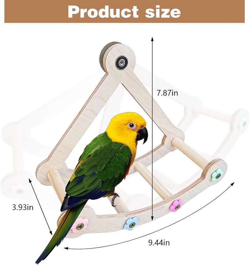 DINTSTYLE Bird Stand Perch Toy,Interactive Rocking Parakeet Toy and Perch, Wooden Exercise Wheel Cockatiel Toy, Intelligence Puzzle Enrichment Toys,Bird Playground Play Stands for Conure Budgie(A) - Image 2