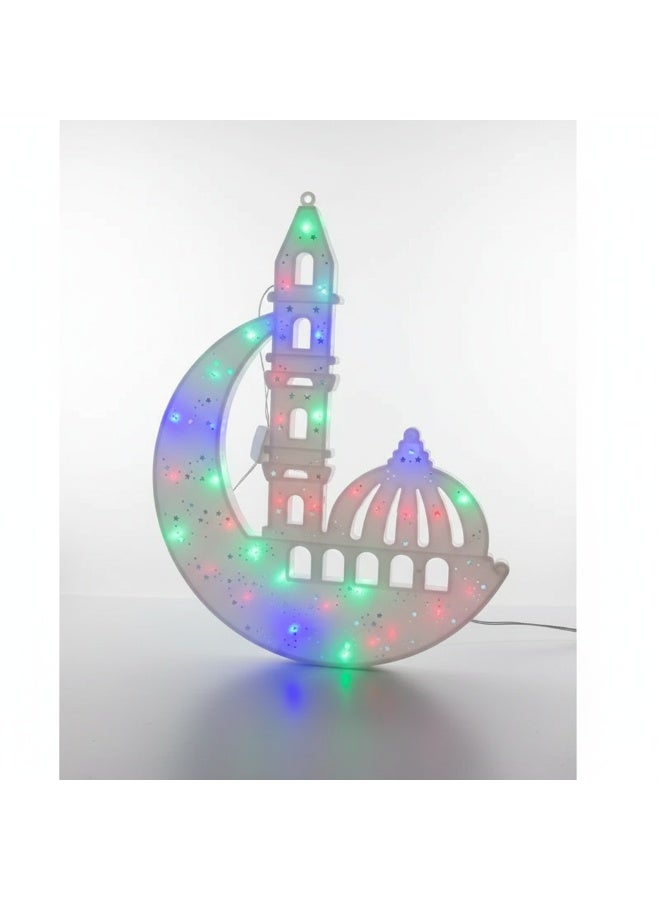 Plastic Ramadan Lantern 40cm , Electric Ramadan Fanous with Colorful LED Lights, Multicolor Decorative Lantern for Home Wall Ramadan Decoration, 9V - Image 2