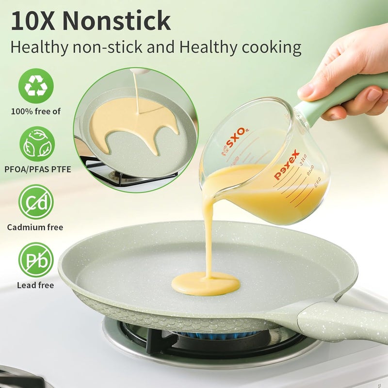 Xuanying Nonstick Crepe Pan, Coating Induction Compatible Skillet Griddle | Dosa Tawa Pan for Roti, Tortillas & Pancakes | Eco-Friendly 100% Free PFOA,PFAS, Lightweight with Cool-Touch Handle - Image 3