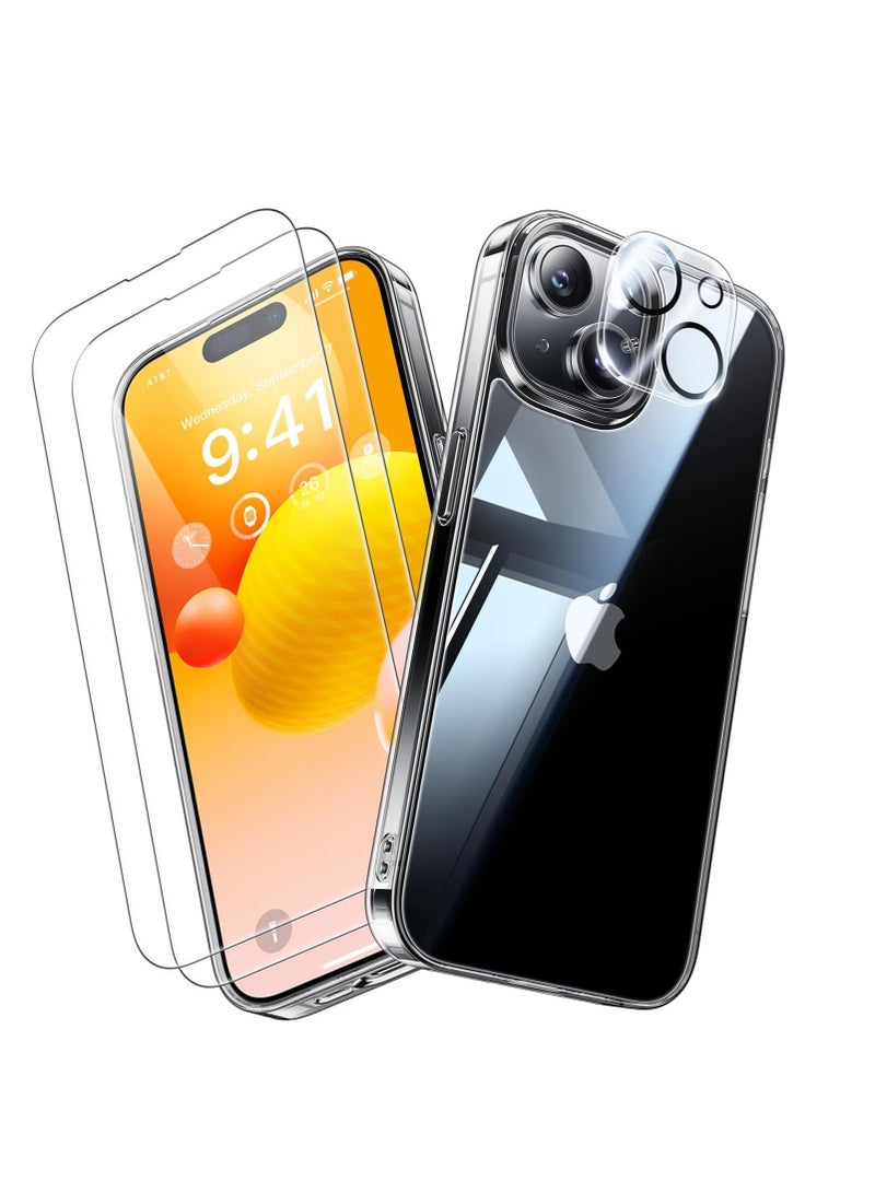 DUSALA Diamond Clear for iPhone 15 Plus Case with 2X Screen Protector + 2X Camera Lens Protector, [Not Yellowing][Military-Grade Protective] Slim Thin Shockproof Phone Case for iPhone 15 Plus, Clear - Image 1