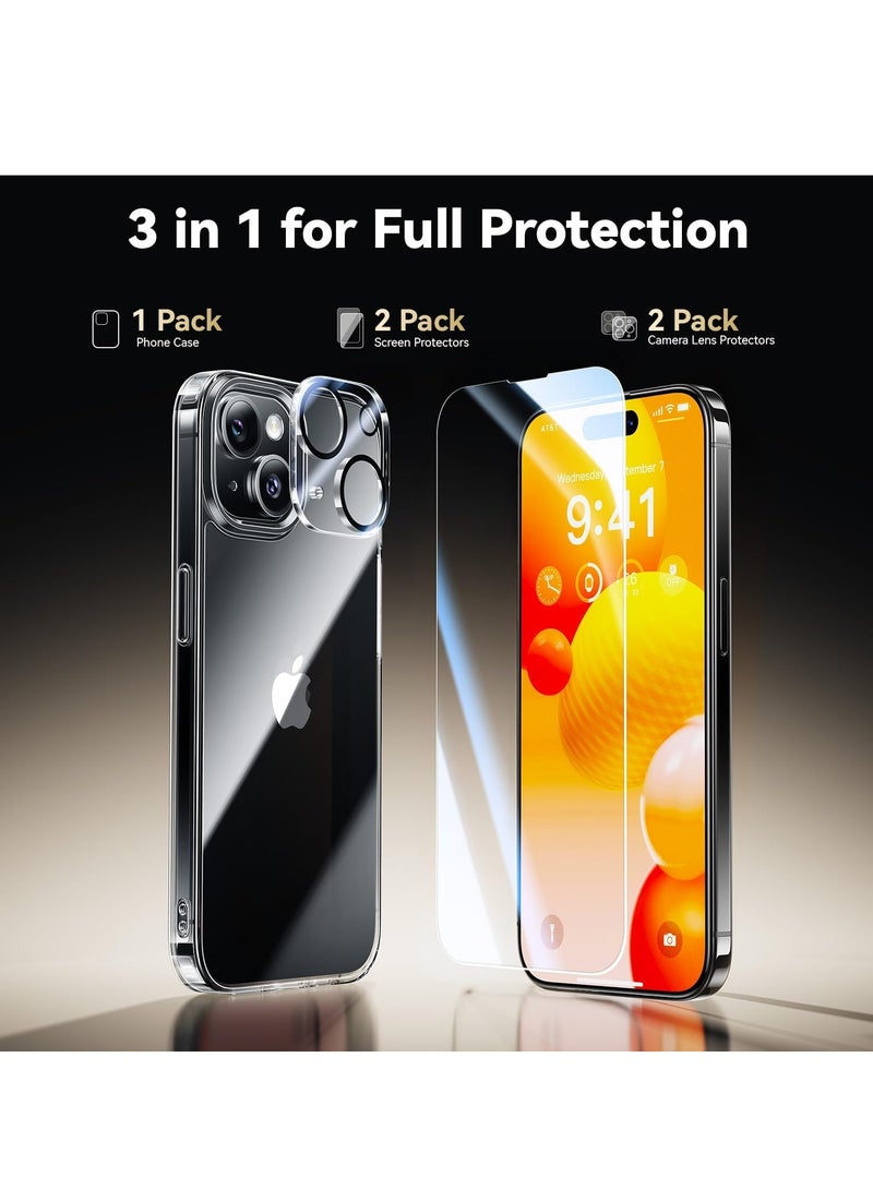 DUSALA Diamond Clear for iPhone 15 Plus Case with 2X Screen Protector + 2X Camera Lens Protector, [Not Yellowing][Military-Grade Protective] Slim Thin Shockproof Phone Case for iPhone 15 Plus, Clear - Image 4