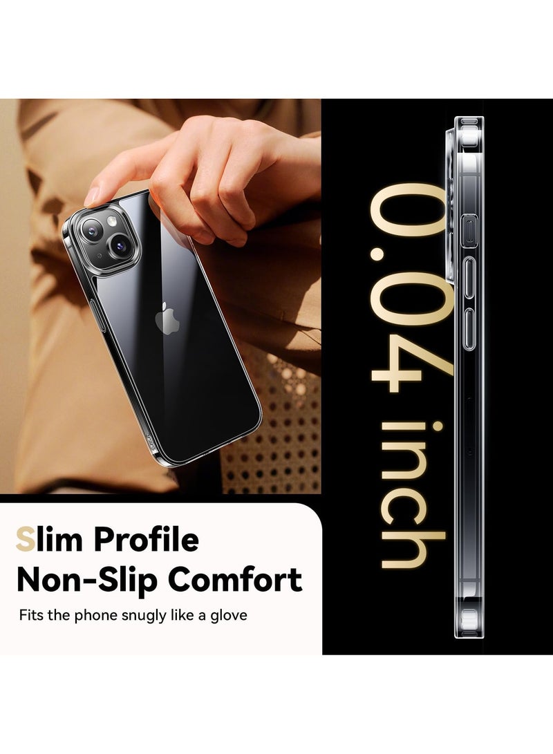 DUSALA Diamond Clear for iPhone 15 Plus Case with 2X Screen Protector + 2X Camera Lens Protector, [Not Yellowing][Military-Grade Protective] Slim Thin Shockproof Phone Case for iPhone 15 Plus, Clear - Image 5