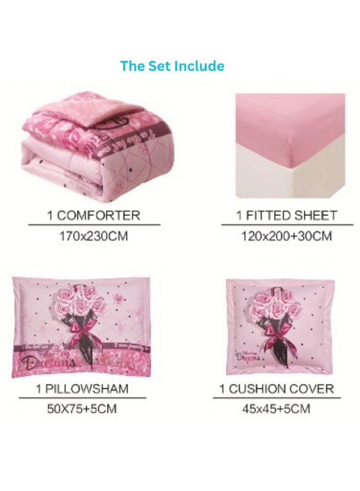 SMART HOME Luxury double-sided winter bedspread (soft velvet side + warm faux fur side) – Complete bedding set with beautiful patterns – 4-piece sleeping set (bedspread + mattress protector + pillowcase + square pillowcase). Bedspread size: 170x230 cm. - Image 5