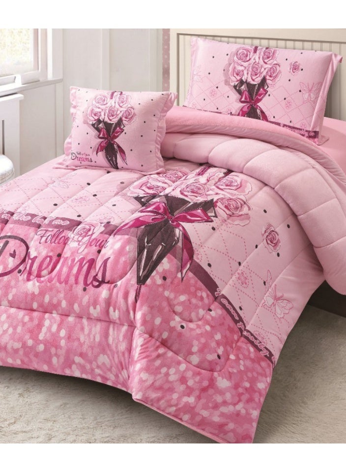 SMART HOME Luxury double-sided winter bedspread (soft velvet side + warm faux fur side) – Complete bedding set with beautiful patterns – 4-piece sleeping set (bedspread + mattress protector + pillowcase + square pillowcase). Bedspread size: 170x230 cm. - Image 2