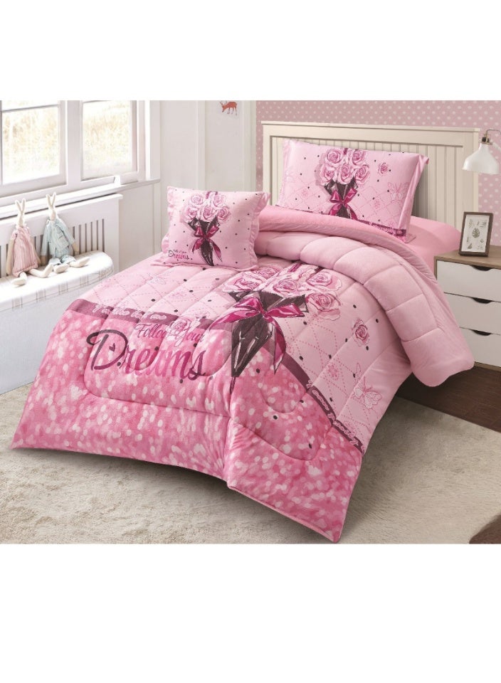 SMART HOME Luxury double-sided winter bedspread (soft velvet side + warm faux fur side) – Complete bedding set with beautiful patterns – 4-piece sleeping set (bedspread + mattress protector + pillowcase + square pillowcase). Bedspread size: 170x230 cm. - Image 1