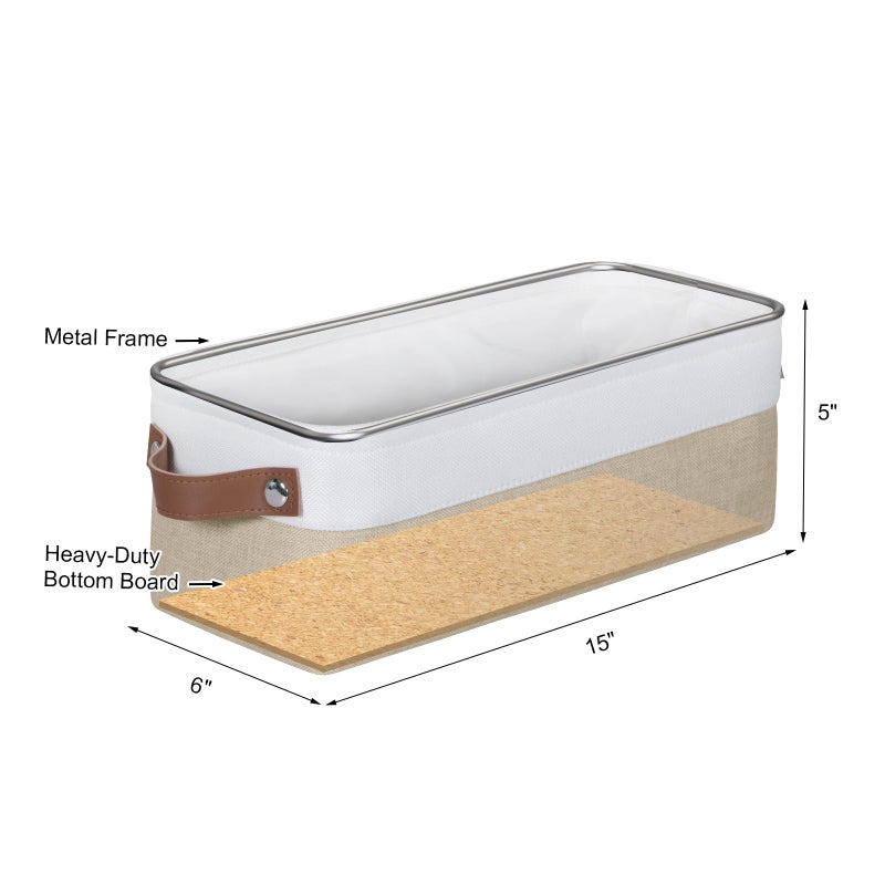 Kntiwiwo Small Fabric Storage Bins, 15x6x5 inch Narrow Storage Baskets 4-Pack Long Storage Basket for Organizing with Handles, Decorative Basket for Closets, Shelves, Toilet Paper, Beige - Image 2