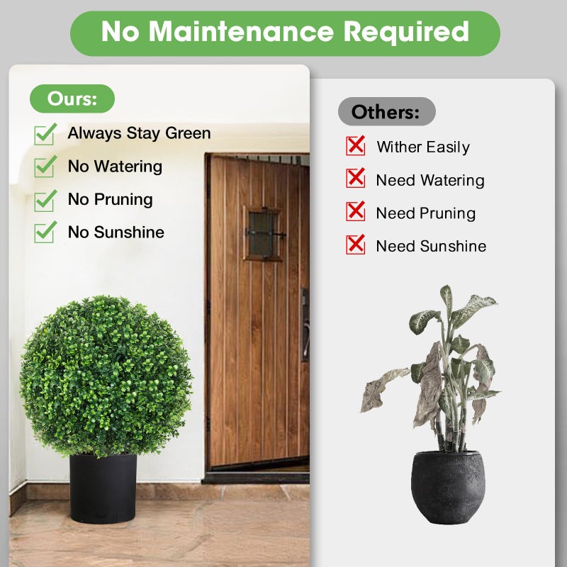 Hecaty 25.6" Artificial Boxwood Topiary Ball Trees: 2 Pack Fake Shrubs with Spike â€“ UV Resistant & Fade Resistant Faux Bushes, Evergreen Spring Artificial Plants for Outdoor Indoor Front Porch Garden - Image 4
