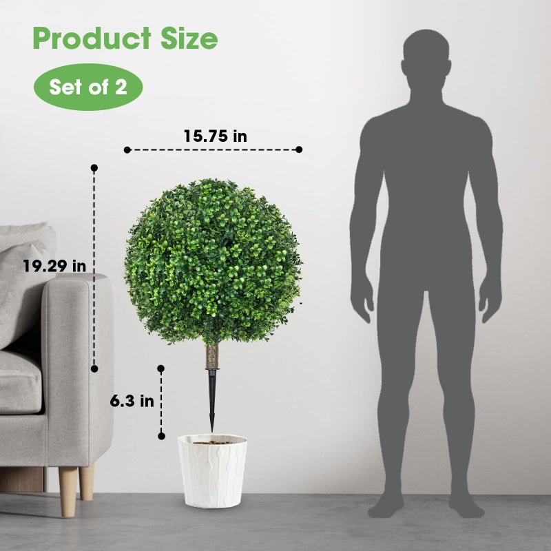 Hecaty 25.6" Artificial Boxwood Topiary Ball Trees: 2 Pack Fake Shrubs with Spike â€“ UV Resistant & Fade Resistant Faux Bushes, Evergreen Spring Artificial Plants for Outdoor Indoor Front Porch Garden - Image 5