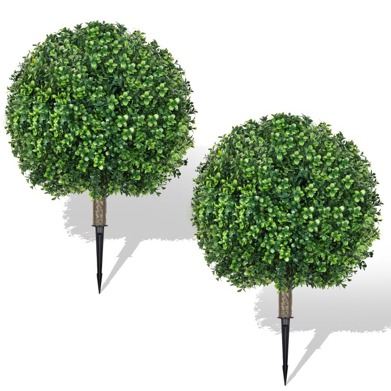 Hecaty 25.6" Artificial Boxwood Topiary Ball Trees: 2 Pack Fake Shrubs with Spike â€“ UV Resistant & Fade Resistant Faux Bushes, Evergreen Spring Artificial Plants for Outdoor Indoor Front Porch Garden - Image 1