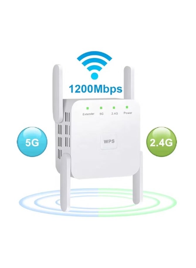 واي فاي موسع 2.4G / 5G ثنائي النطاق ، سرعة 1200 ميجابت في الثانية مع منفذ إيثرنت (أبيض) - Image 1