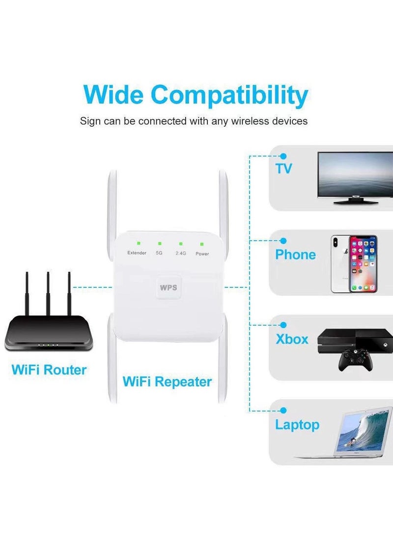 واي فاي موسع 2.4G / 5G ثنائي النطاق ، سرعة 1200 ميجابت في الثانية مع منفذ إيثرنت (أبيض) - Image 5